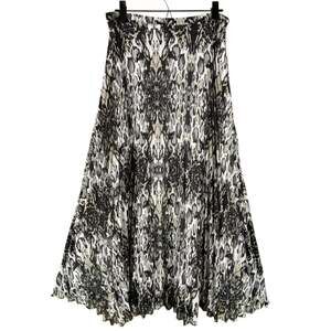 Garnet Hill Pleated Animal Print Maxi Skirt Size 8 Petite Black Cream